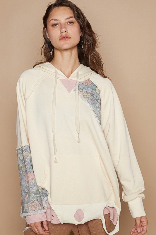 POL Floral Patchwork Distressed Drawstring Hoodie - Mervyns
