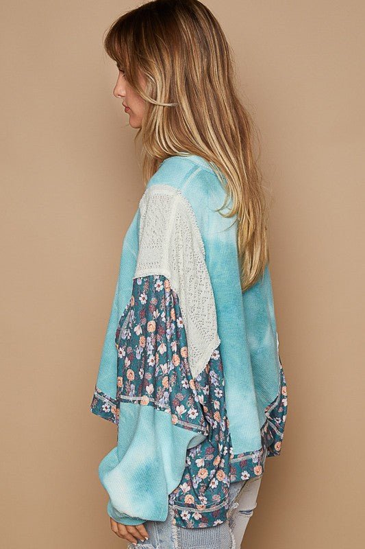 POL Floral Patchwork Round Neck Knit Top - Mervyns
