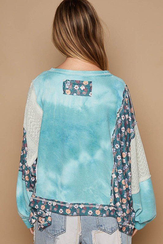 POL Floral Patchwork Round Neck Knit Top - Mervyns
