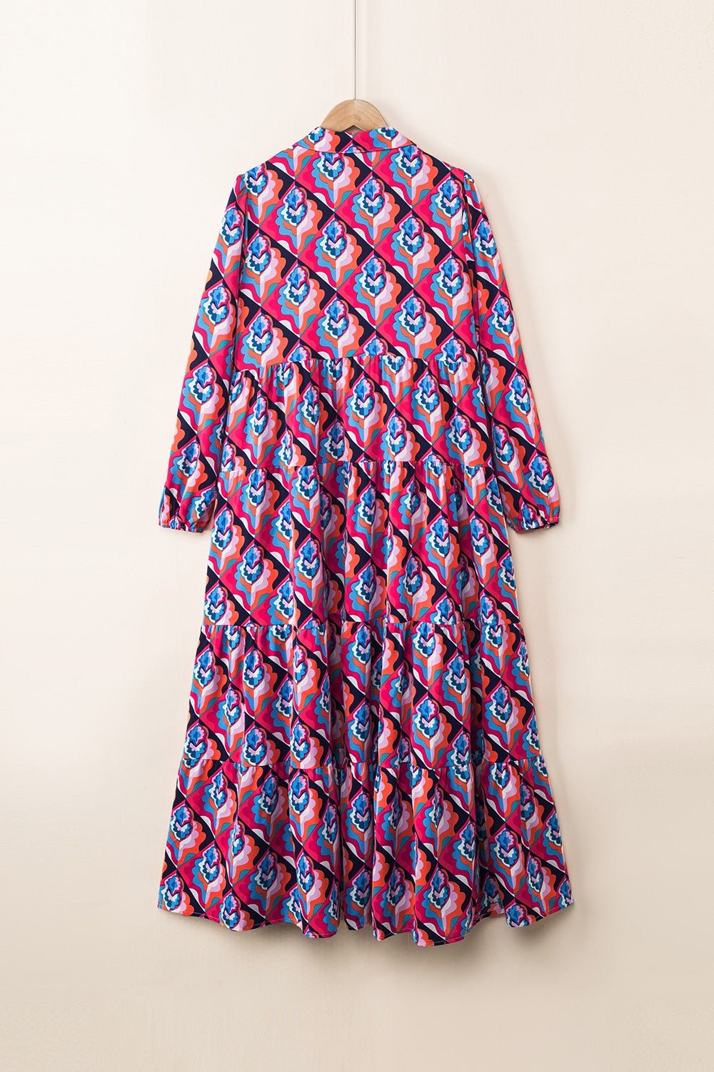 Printed Collared Neck Long Sleeve Midi Dress - Mervyns