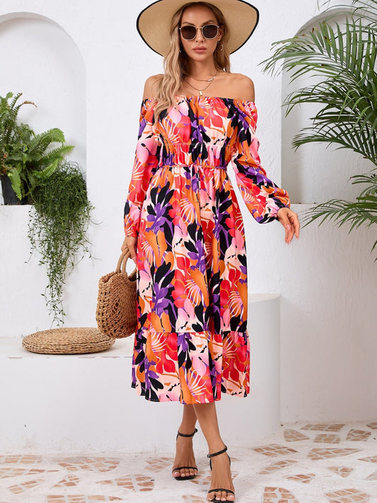 Printed Long Sleeve Midi Dress - Mervyns