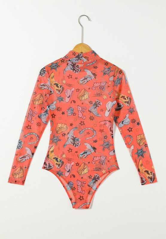 Printed Mock Neck Long Sleeve Bodysuit - Mervyns