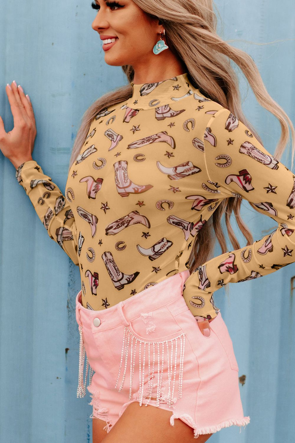 Printed Mock Neck Long Sleeve Bodysuit - Mervyns