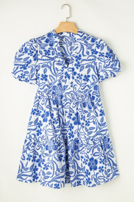 Printed Notched Puff Sleeve Dress - Mervyns