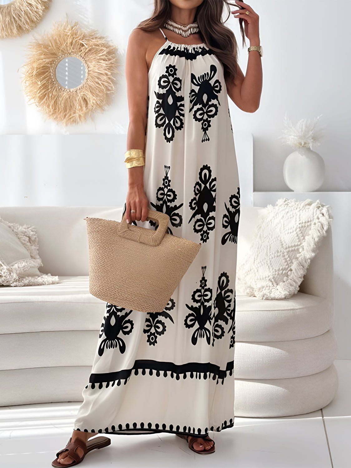 Printed Spaghetti Strap Sleeveless Maxi Dress - Mervyns