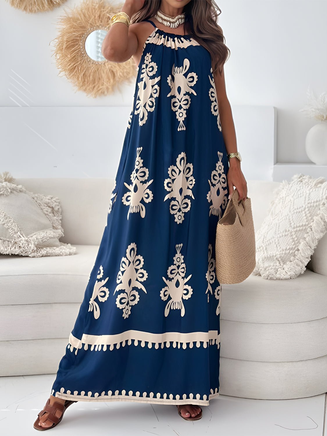 Printed Spaghetti Strap Sleeveless Maxi Dress - Mervyns