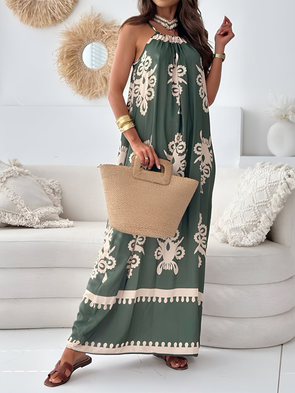 Printed Spaghetti Strap Sleeveless Maxi Dress - Mervyns