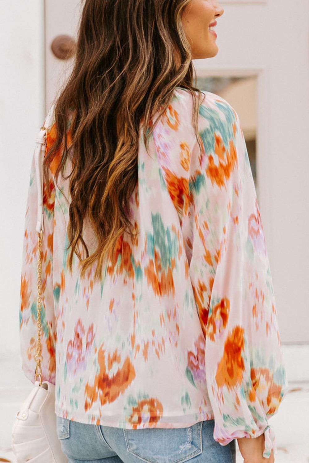 Printed Tie Neck Long Sleeve Blouse - Mervyns