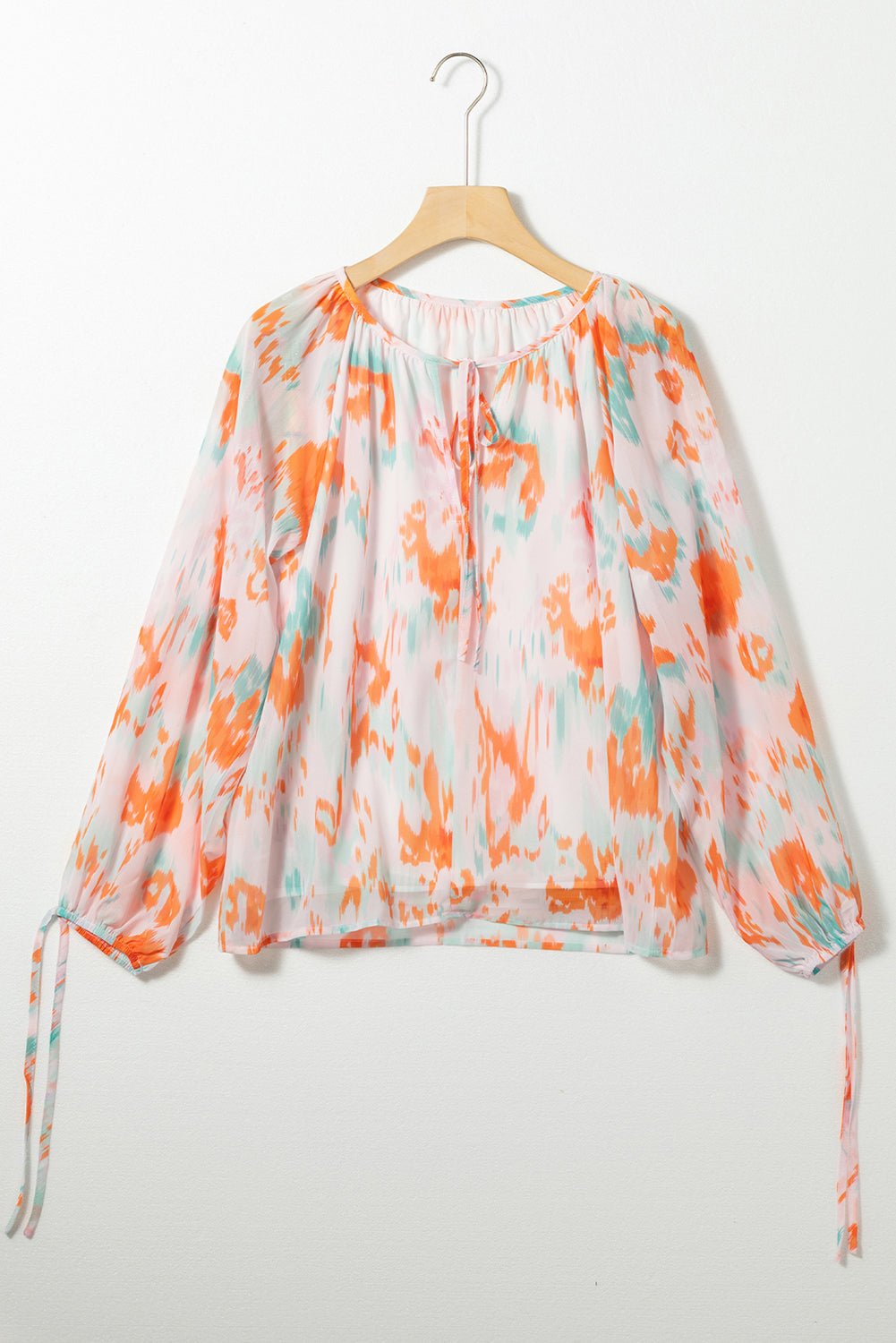 Printed Tie Neck Long Sleeve Blouse - Mervyns