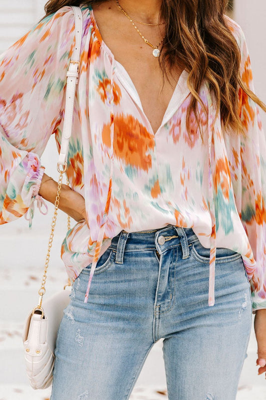Printed Tie Neck Long Sleeve Blouse - Mervyns