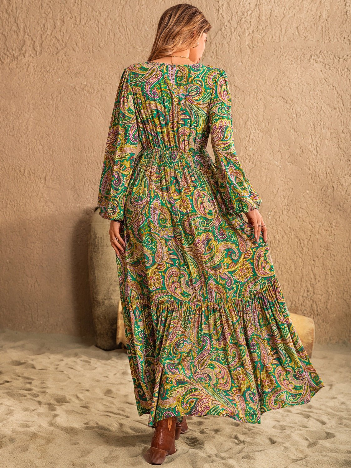Printed Tie Neck Long Sleeve Dress - Mervyns