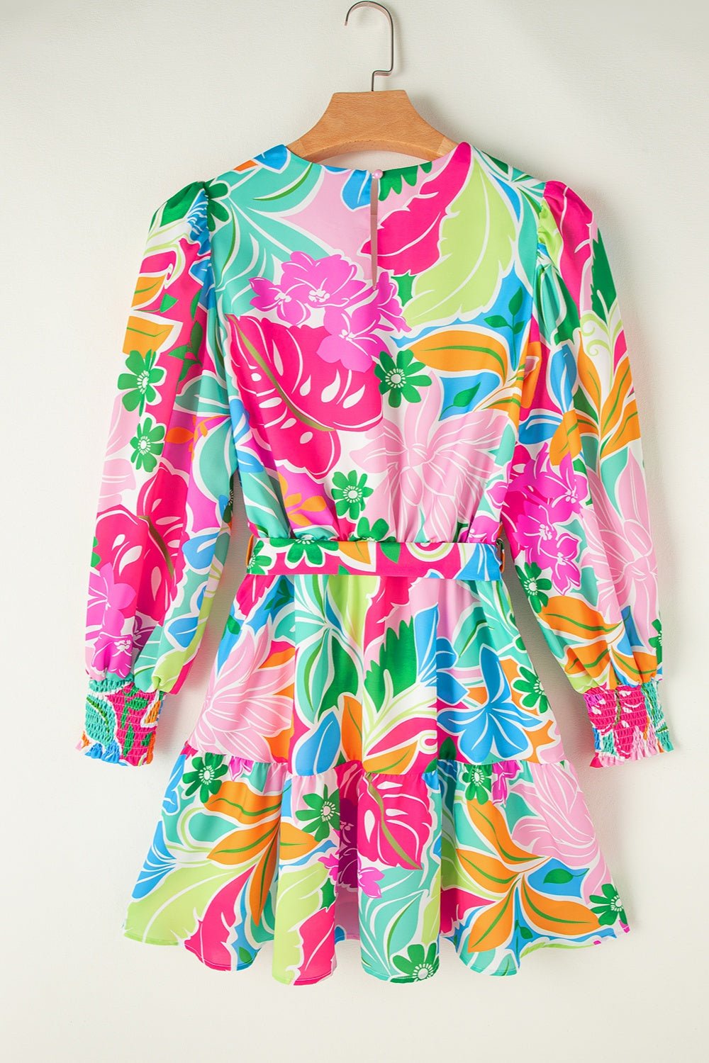 Printed Tie Waist Lantern Sleeve Mini Dress - Mervyns