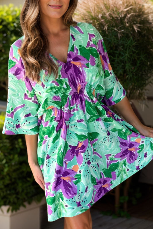 Printed V-Neck Half Sleeve Mini Dress - Mervyns