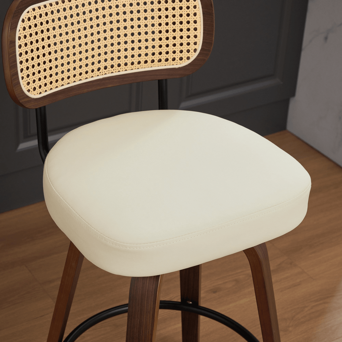 Rattan Counter Height Swivel Stools with Cane Back and Upholstered Seat for Kitchen - Mervyns