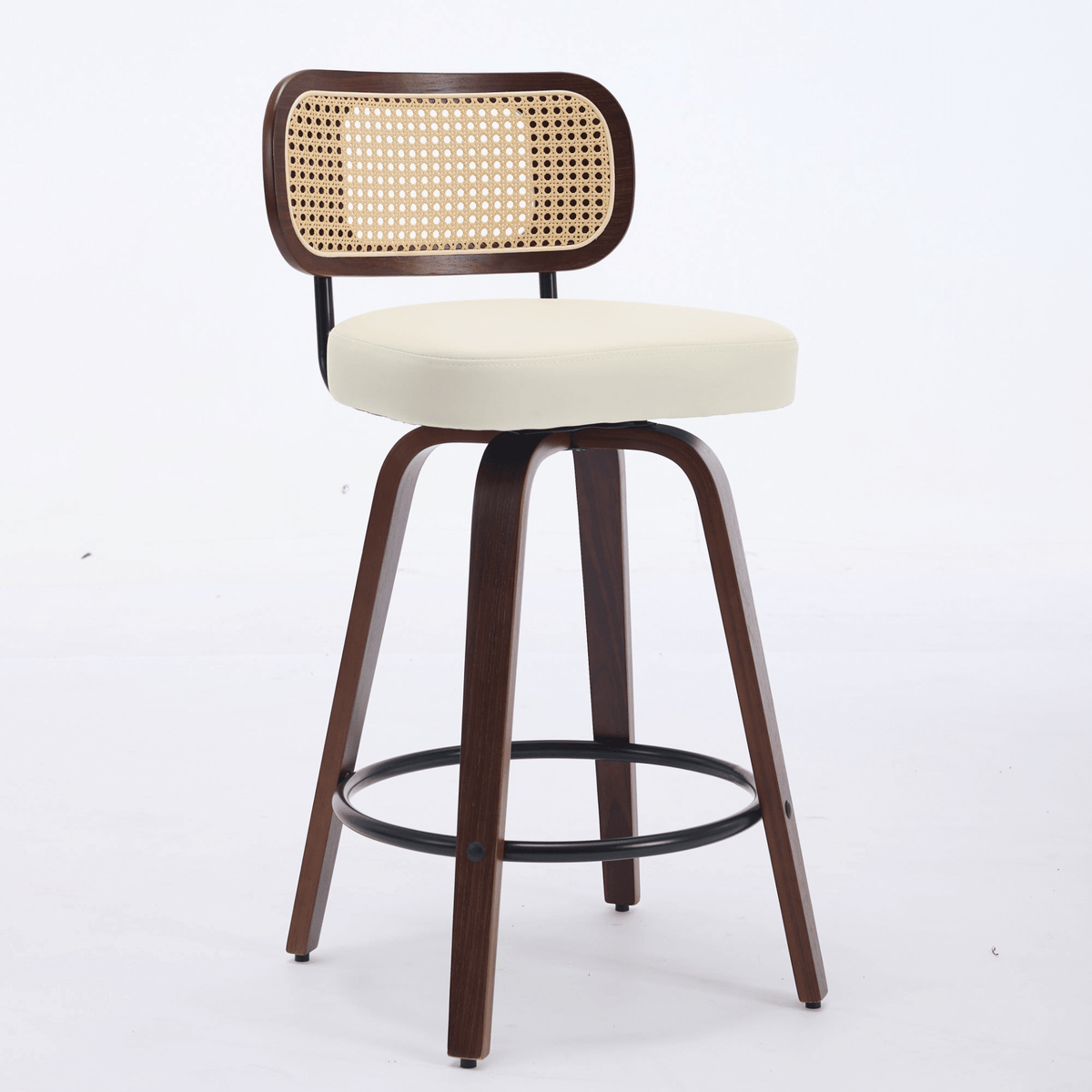 Rattan Counter Height Swivel Stools with Cane Back and Upholstered Seat for Kitchen - Mervyns
