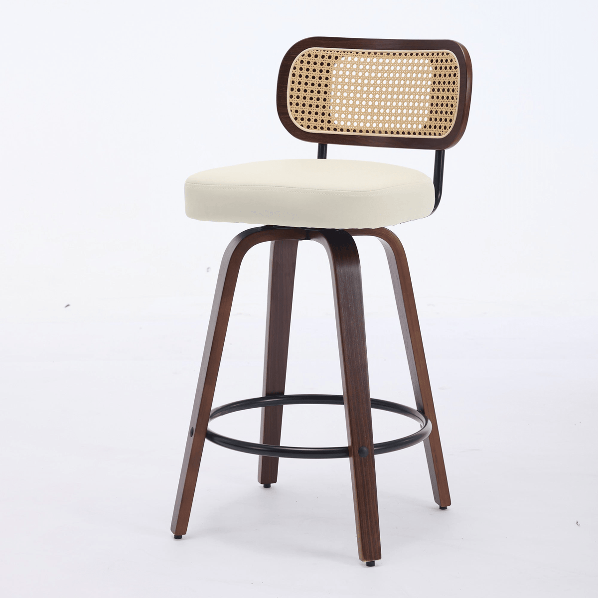 Rattan Counter Height Swivel Stools with Cane Back and Upholstered Seat for Kitchen - Mervyns