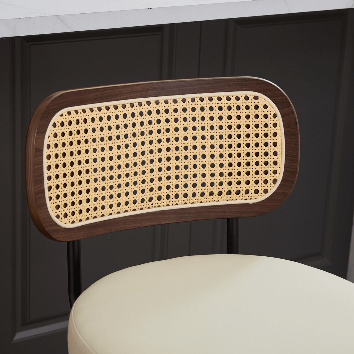 Rattan Counter Height Swivel Stools with Cane Back and Upholstered Seat for Kitchen - Mervyns