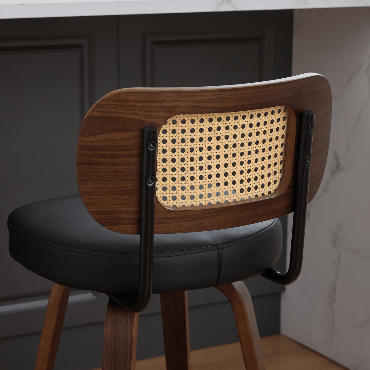 Rattan Counter Height Swivel Stools with Cane Back and Upholstered Seat for Kitchen - Mervyns