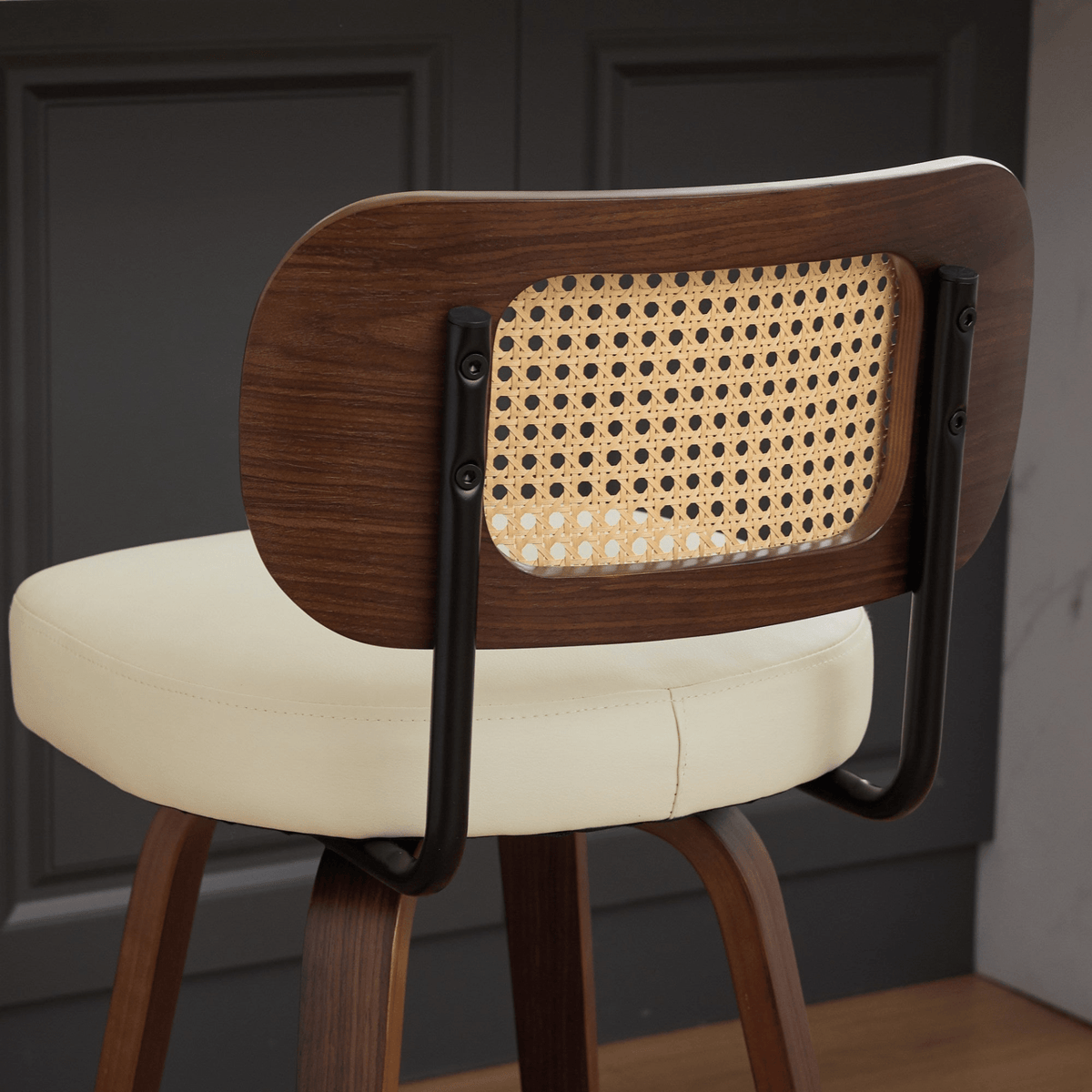 Rattan Counter Height Swivel Stools with Cane Back and Upholstered Seat for Kitchen - Mervyns