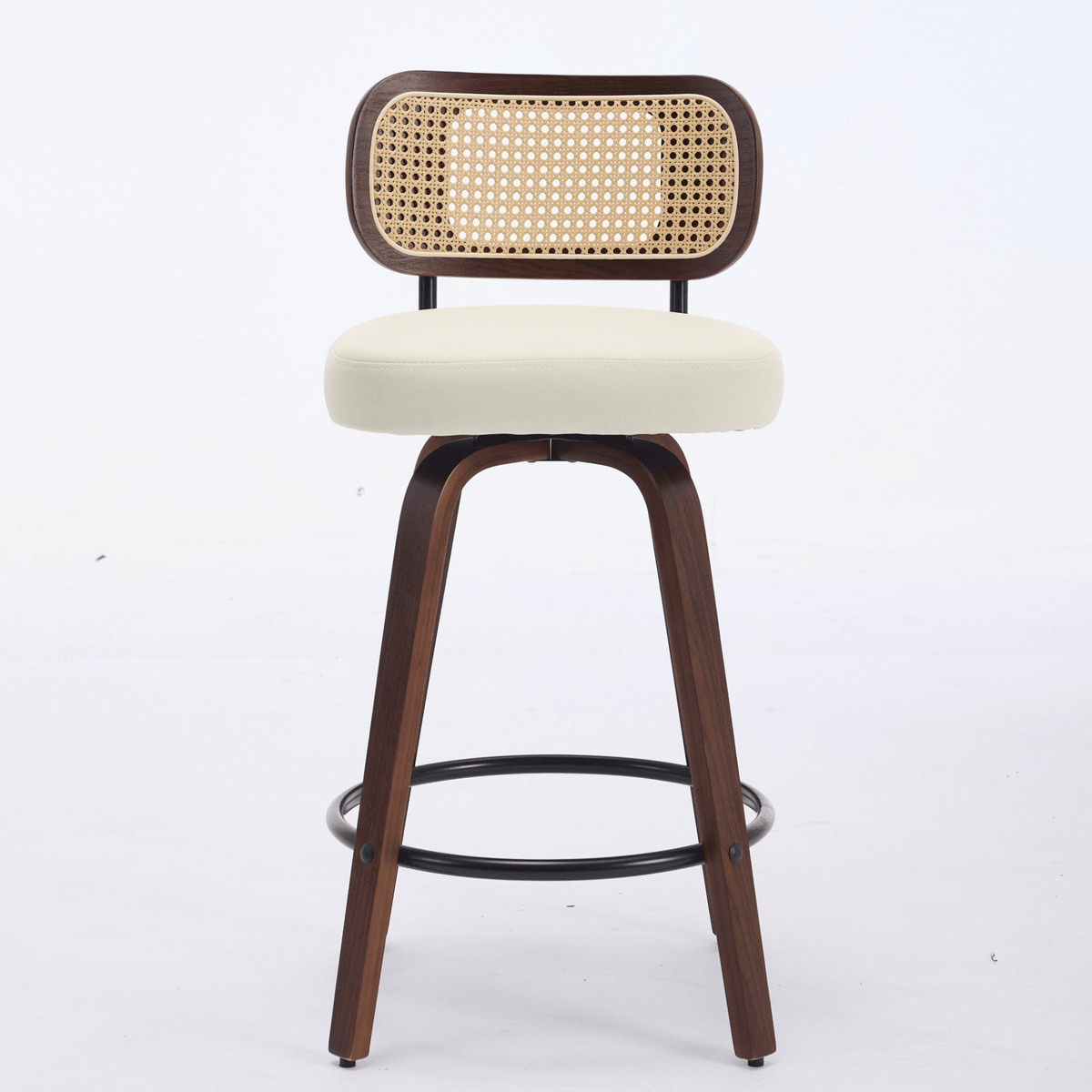 Rattan Counter Height Swivel Stools with Cane Back and Upholstered Seat for Kitchen - Mervyns
