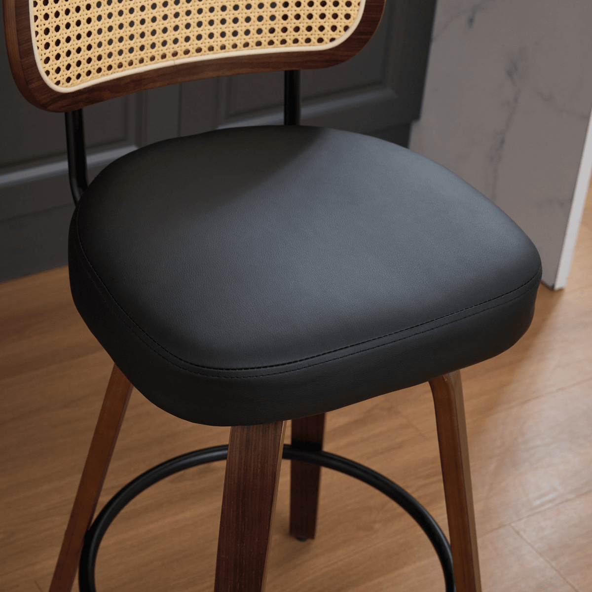 Rattan Counter Height Swivel Stools with Cane Back and Upholstered Seat for Kitchen - Mervyns