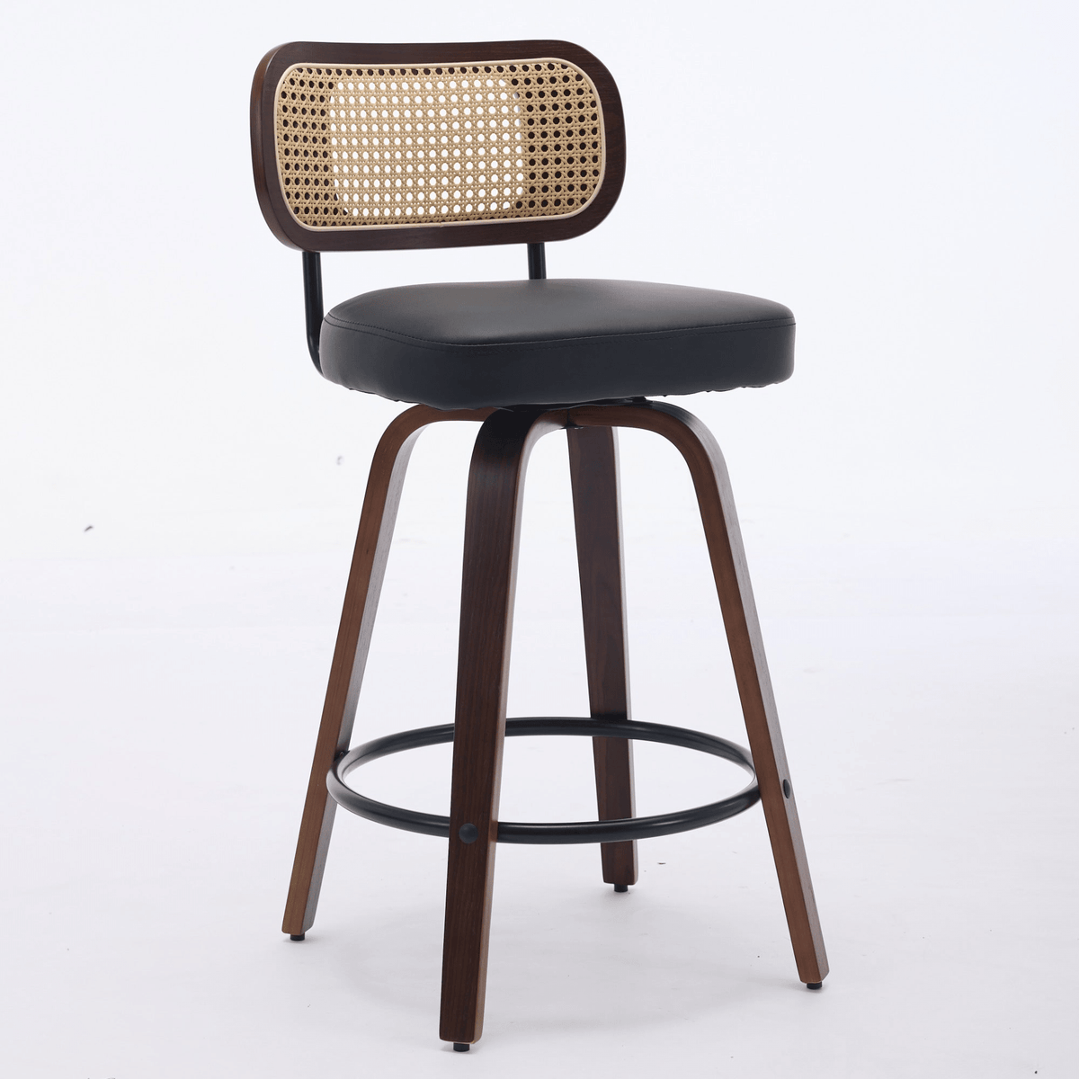 Rattan Counter Height Swivel Stools with Cane Back and Upholstered Seat for Kitchen - Mervyns