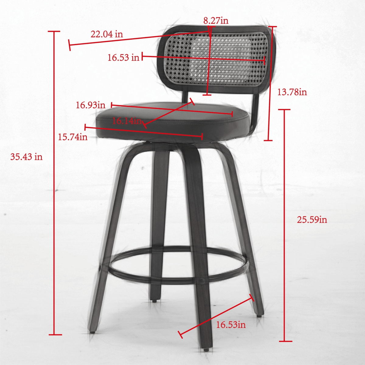 Rattan Counter Height Swivel Stools with Cane Back and Upholstered Seat for Kitchen - Mervyns