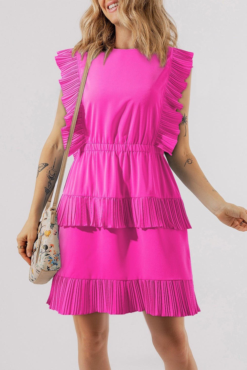 Ruched Round Neck Cap Sleeve Mini Dress - Mervyns
