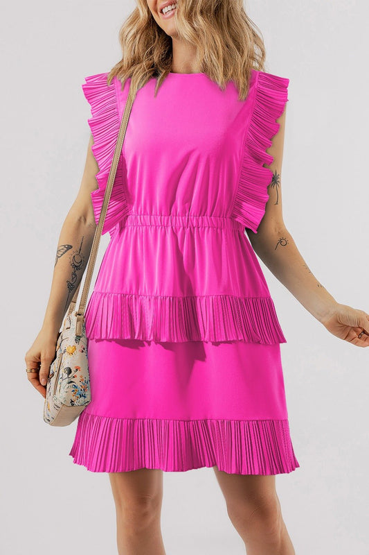Ruched Round Neck Cap Sleeve Mini Dress - Mervyns