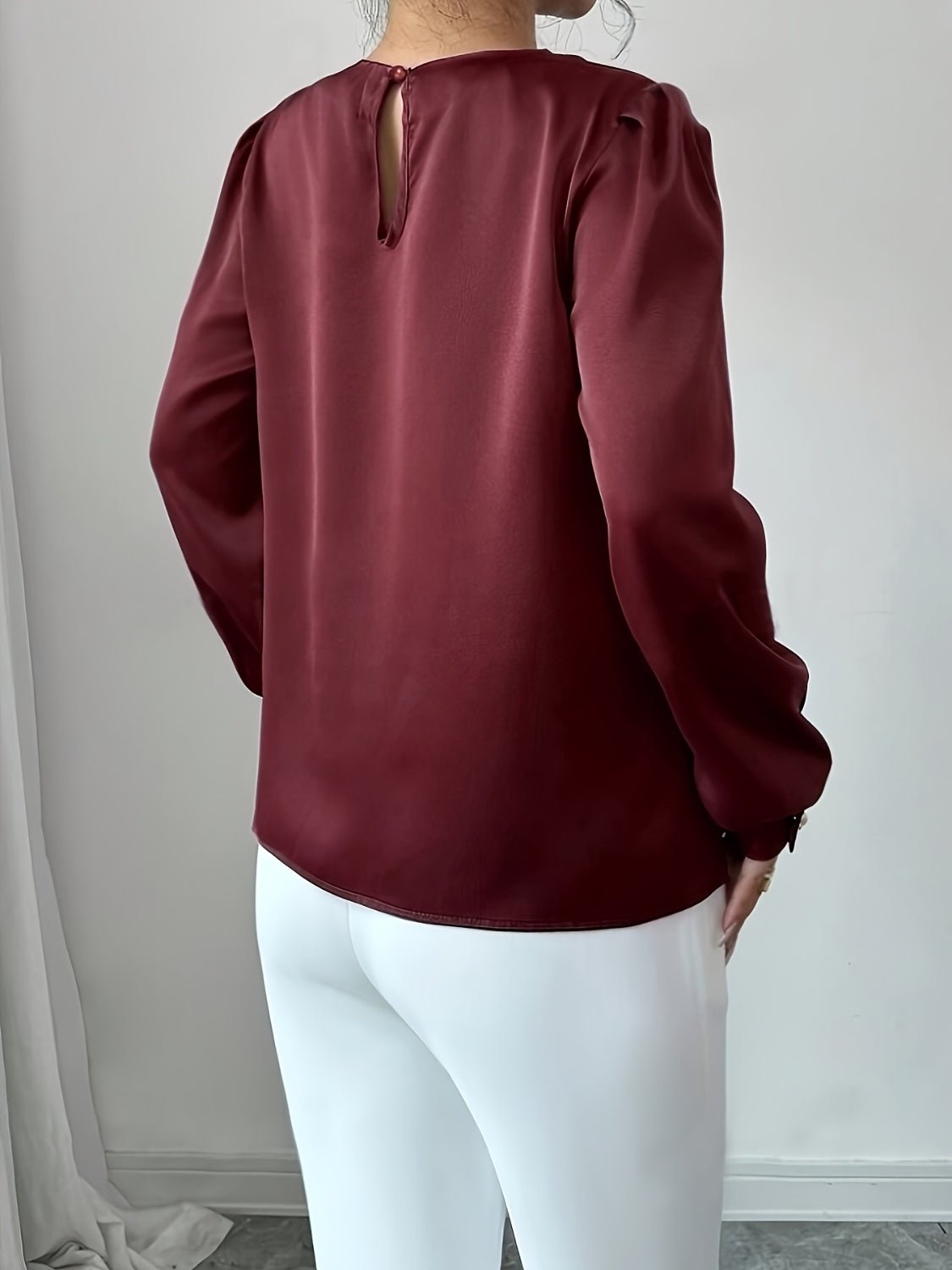 Ruched Round Neck Long Sleeve Blouse - Mervyns