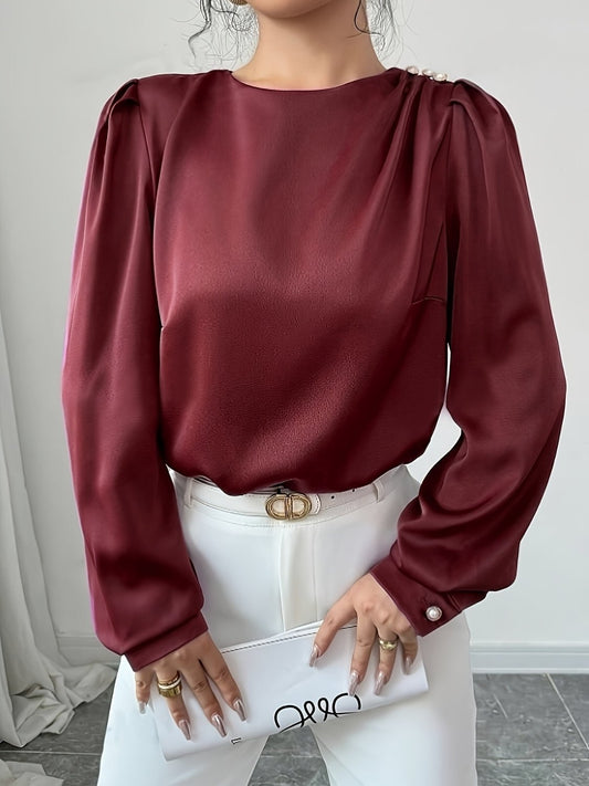 Ruched Round Neck Long Sleeve Blouse - Mervyns