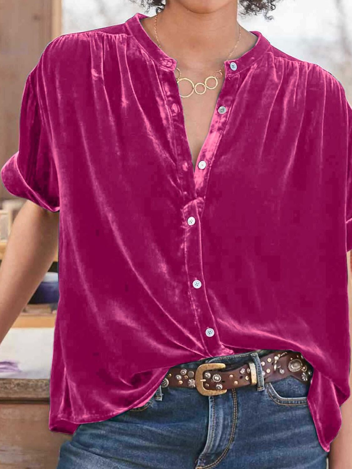 Ruched Round Neck Short Sleeve Shirt - Mervyns