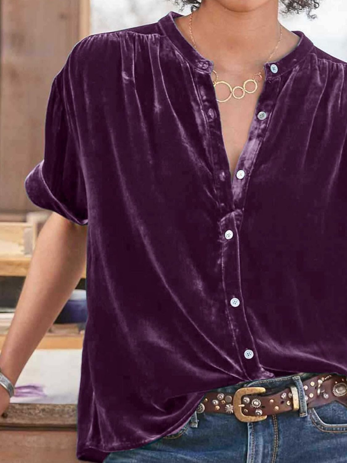 Ruched Round Neck Short Sleeve Shirt - Mervyns