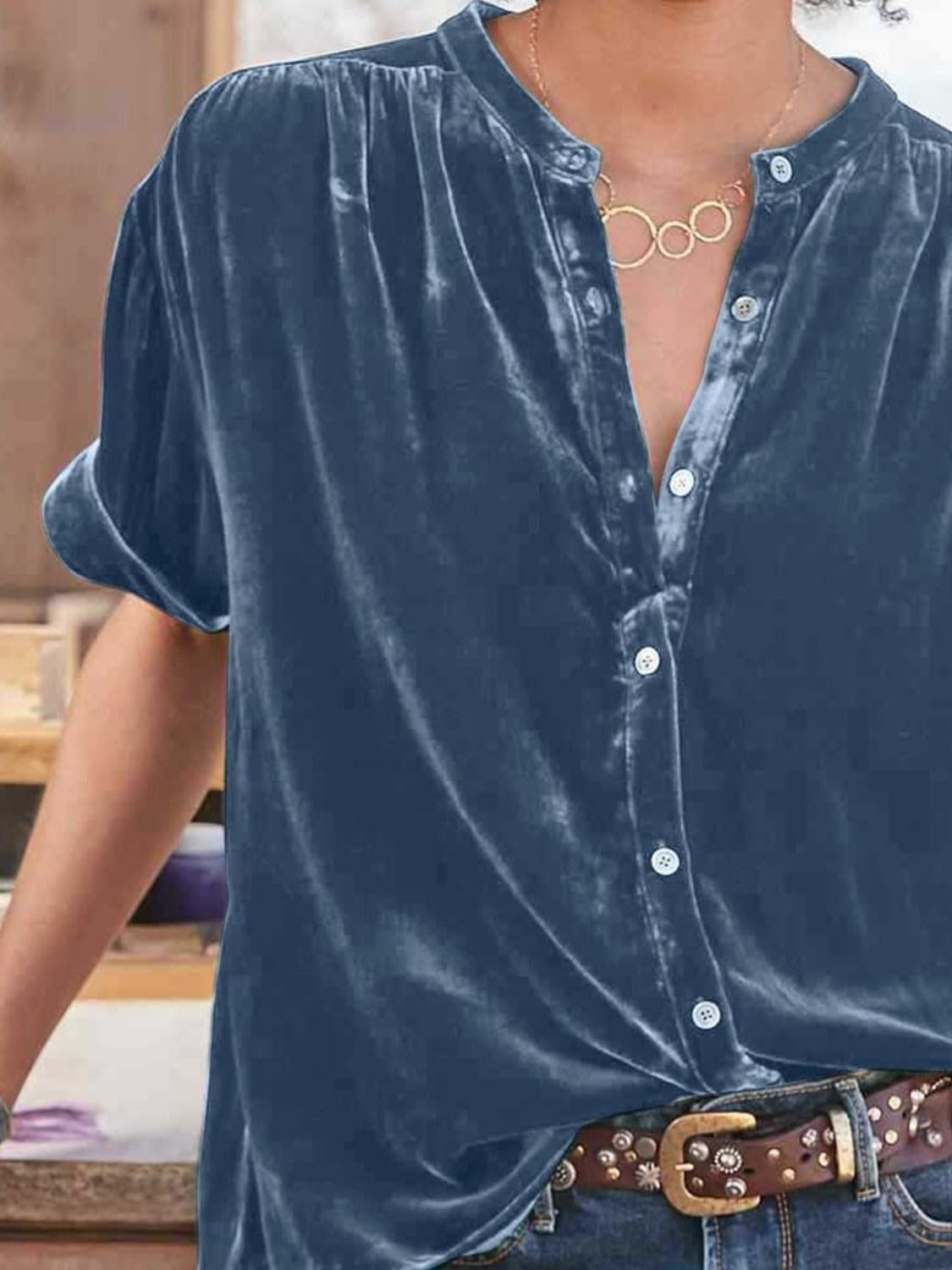 Ruched Round Neck Short Sleeve Shirt - Mervyns