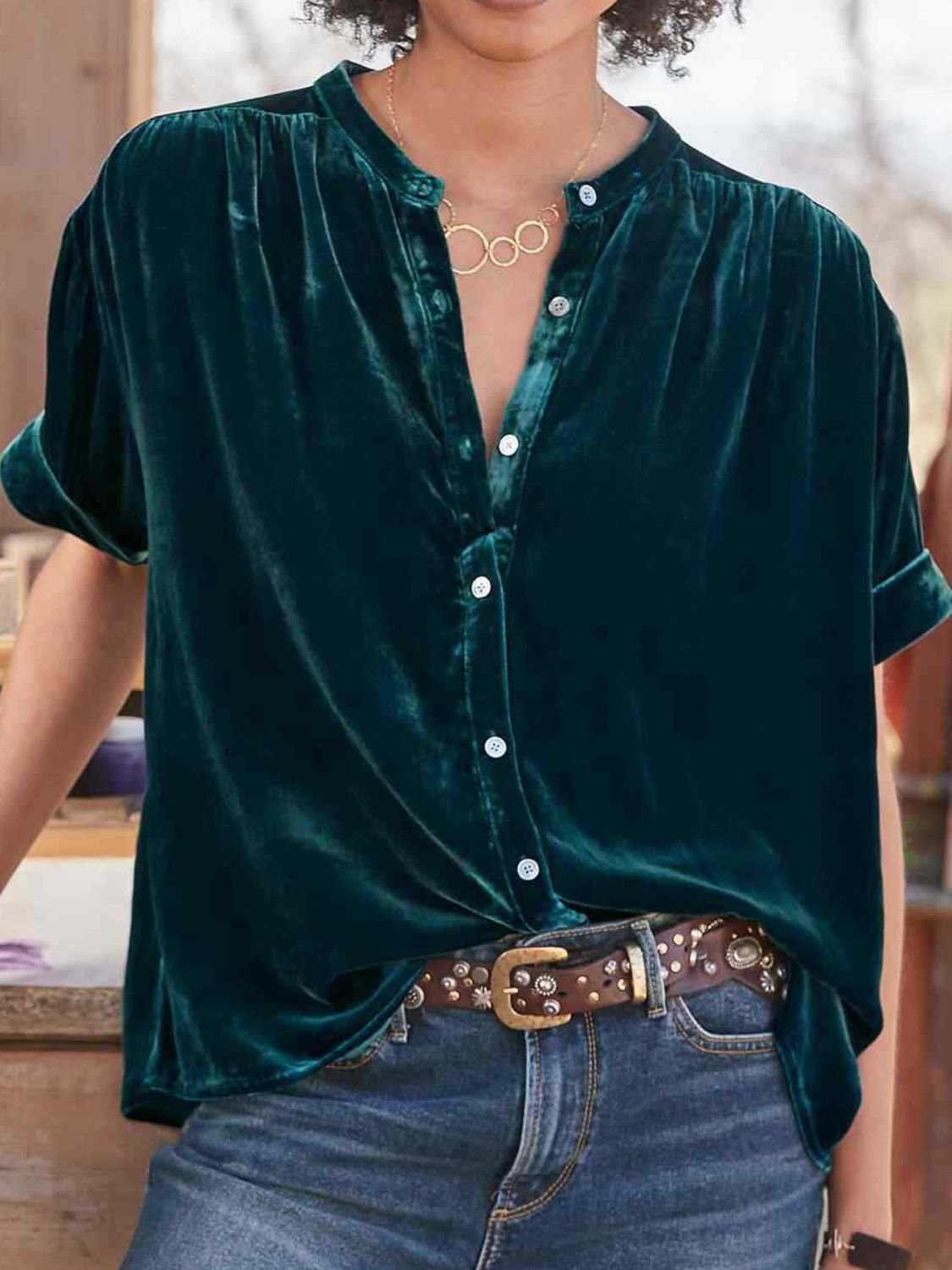 Ruched Round Neck Short Sleeve Shirt - Mervyns