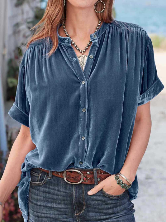 Ruched Round Neck Short Sleeve Shirt - Mervyns