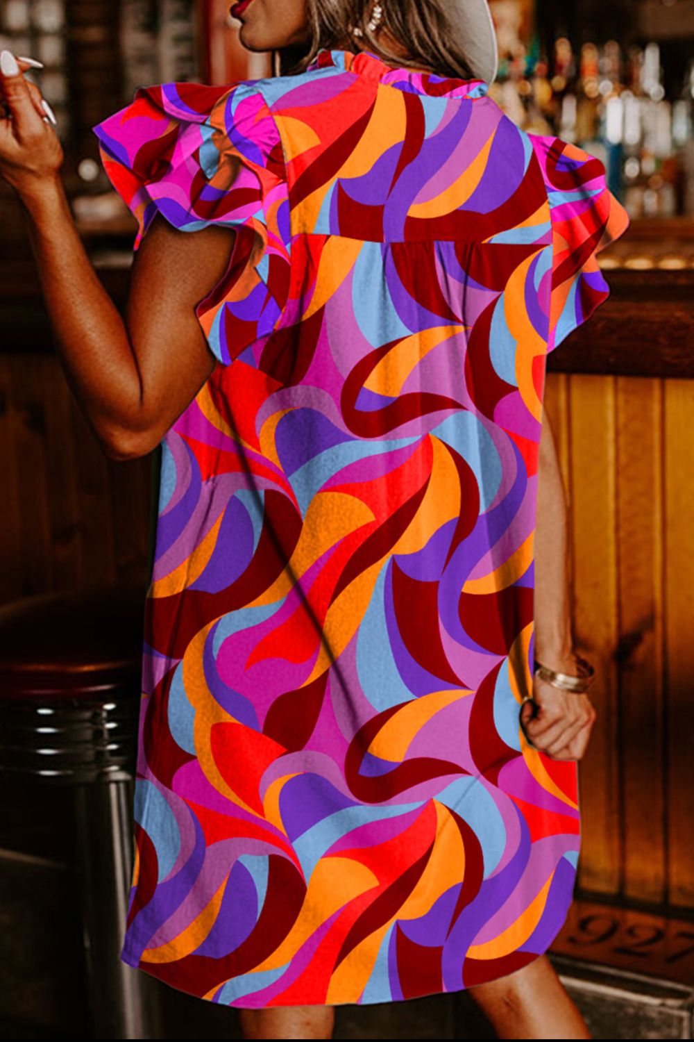 Ruffled Contrast Print Cap Sleeve Mini Dress - Mervyns
