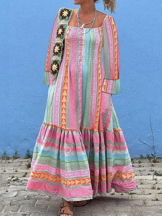 Ruffled Striped Long Sleeve Dress - Mervyns