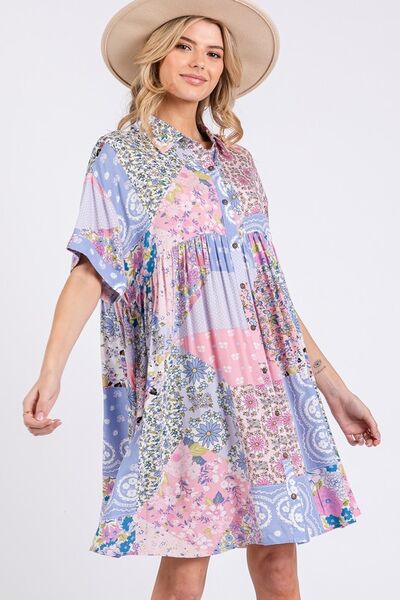 SAGE + FIG Floral Collared Neck Half Sleeve Mini Shirt Dress - Mervyns