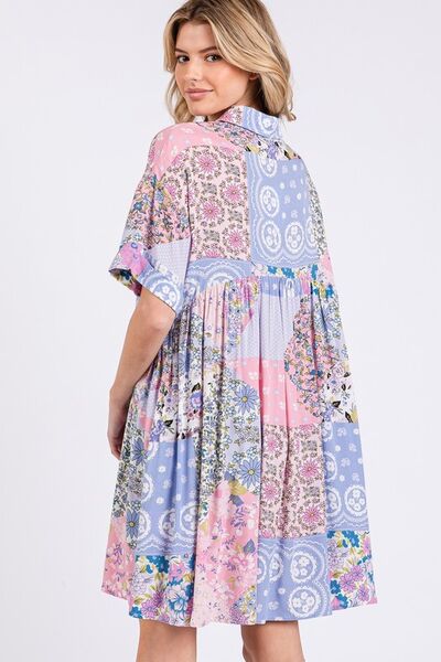 SAGE + FIG Floral Collared Neck Half Sleeve Mini Shirt Dress - Mervyns