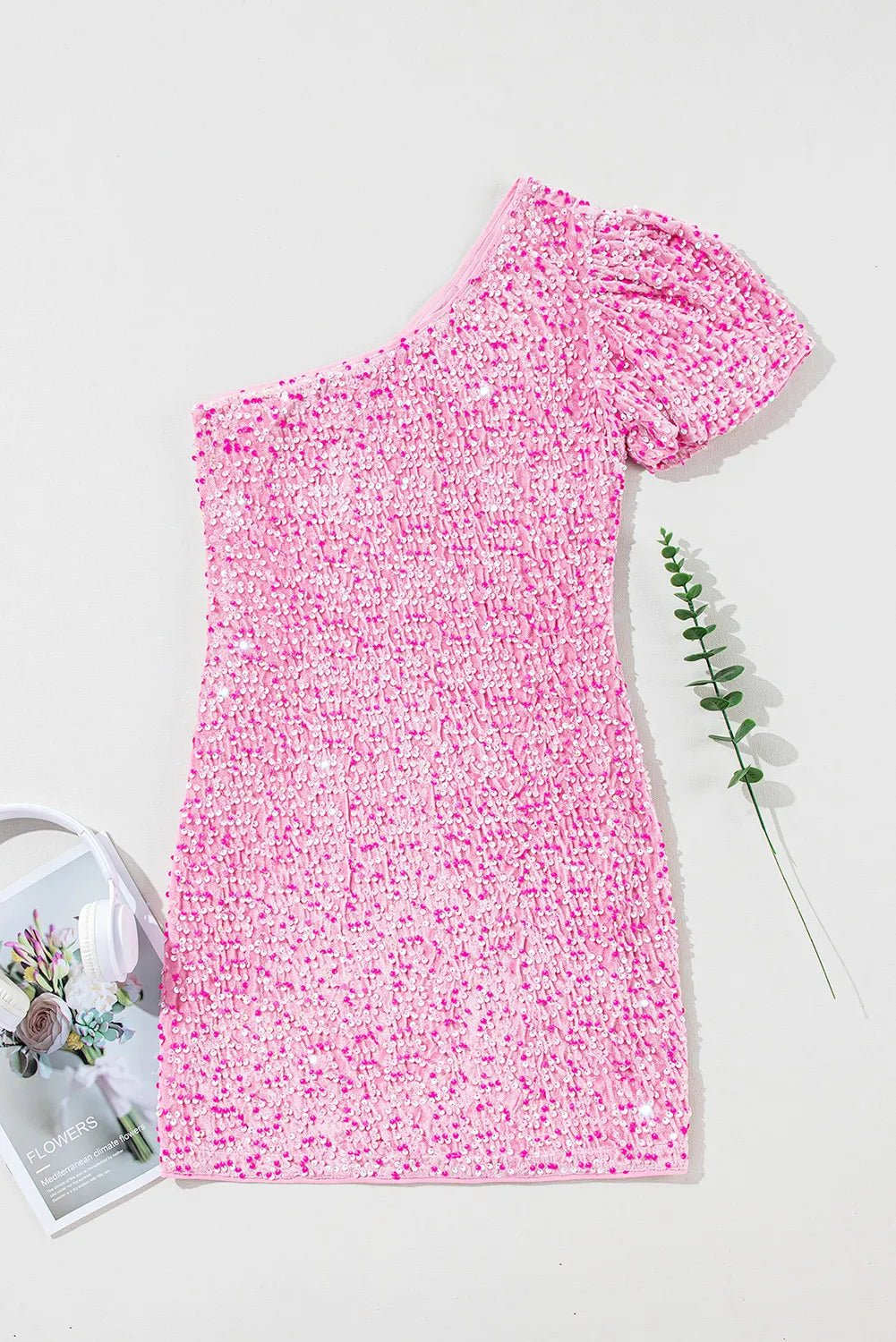 Sequin Single Shoulder Short Sleeve Mini Dress - Mervyns