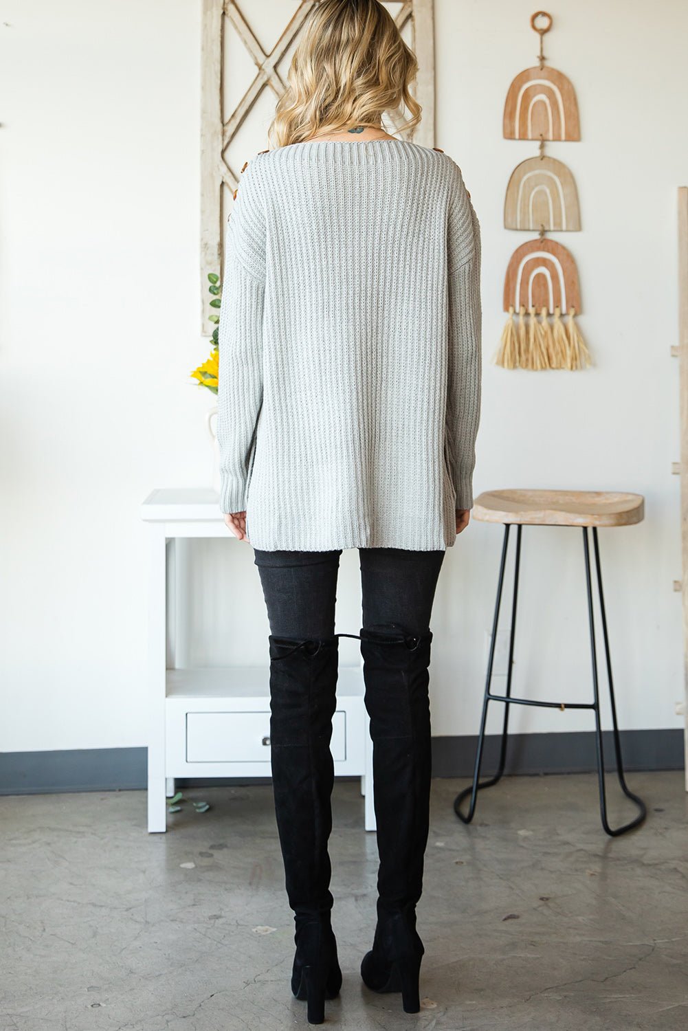 Side Slit Boat Neck Long Sleeve Sweater - Mervyns