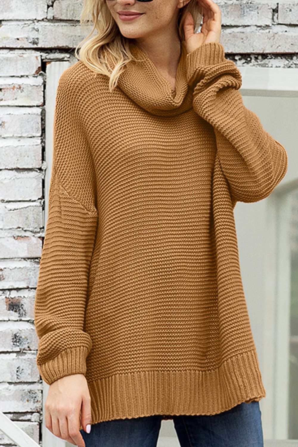 Side Slit Turtleneck Long Sleeve Sweater - Mervyns