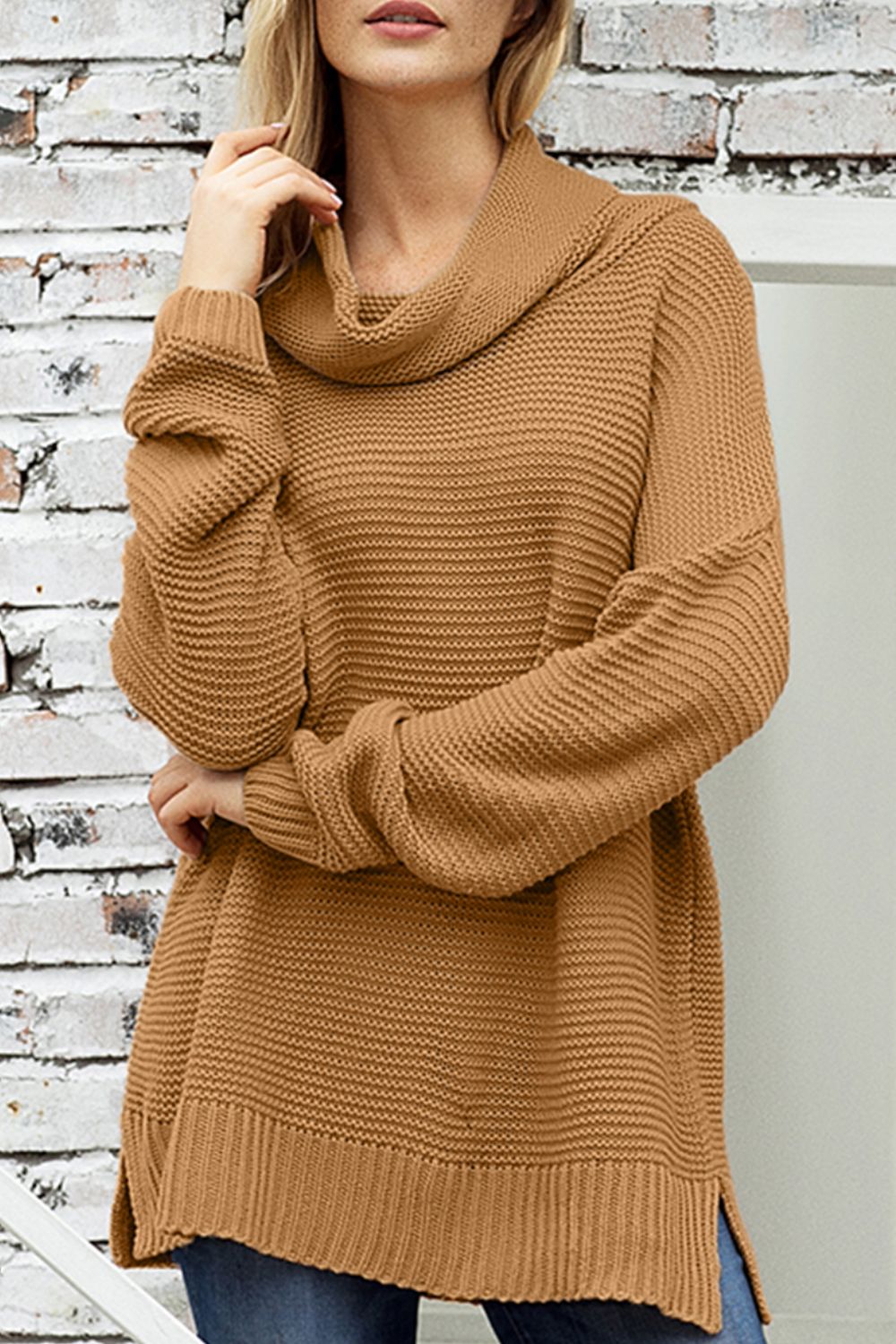Side Slit Turtleneck Long Sleeve Sweater - Mervyns