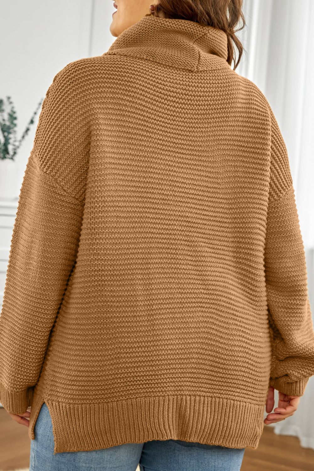 Side Slit Turtleneck Long Sleeve Sweater - Mervyns