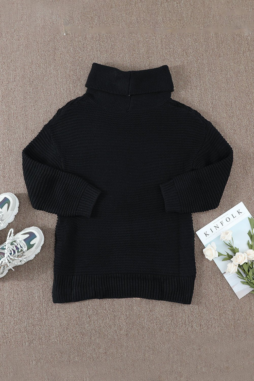 Side Slit Turtleneck Long Sleeve Sweater - Mervyns