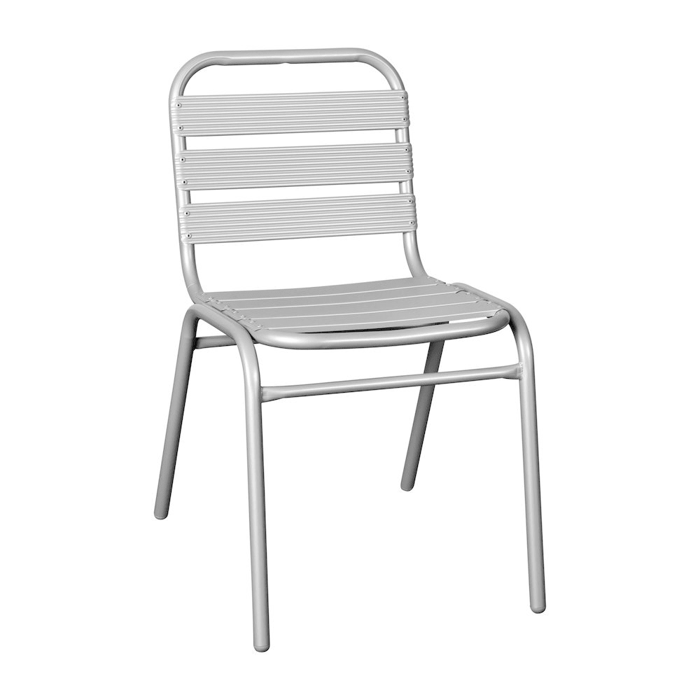 Silver Metal Indoor-Outdoor Restaurant Stack Chair with Metal Triple Slat Back - Mervyns