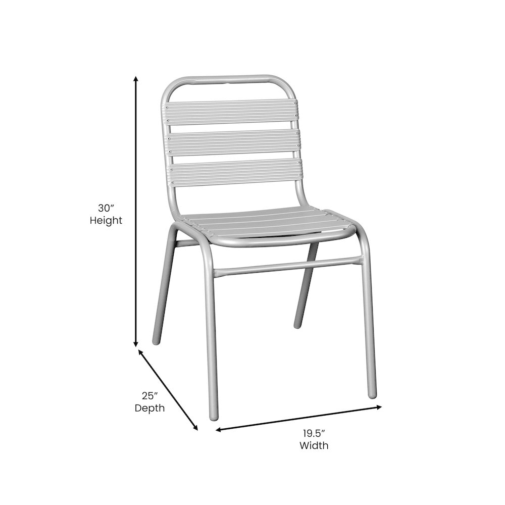 Silver Metal Indoor-Outdoor Restaurant Stack Chair with Metal Triple Slat Back - Mervyns