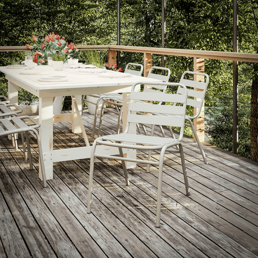 Silver Metal Indoor-Outdoor Restaurant Stack Chair with Metal Triple Slat Back - Mervyns