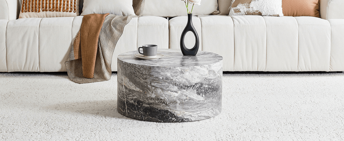 Simple Marble Texture Round MDF Coffee Table, Modern Minimalist Living Room - Mervyns